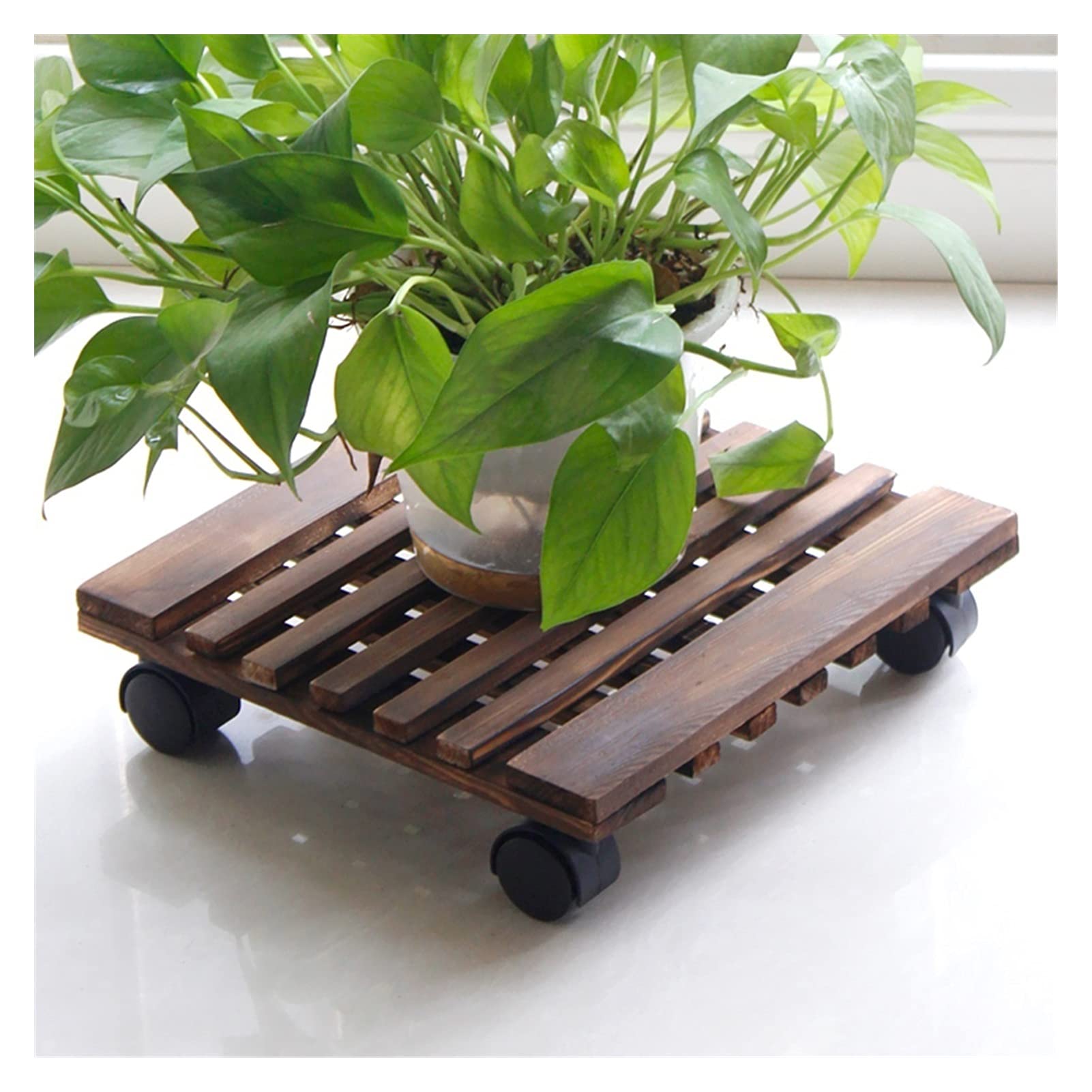 Plateau roulant robuste en bois avec roulettes chariot portable pour grands pots de fleurs