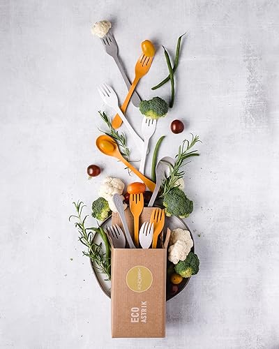 Miniatura 7 de KNORK Eco - Juego de cubiertos reutilizables de bambú de 24 piezas (tenedor, cuchillo, cuchara), color gris