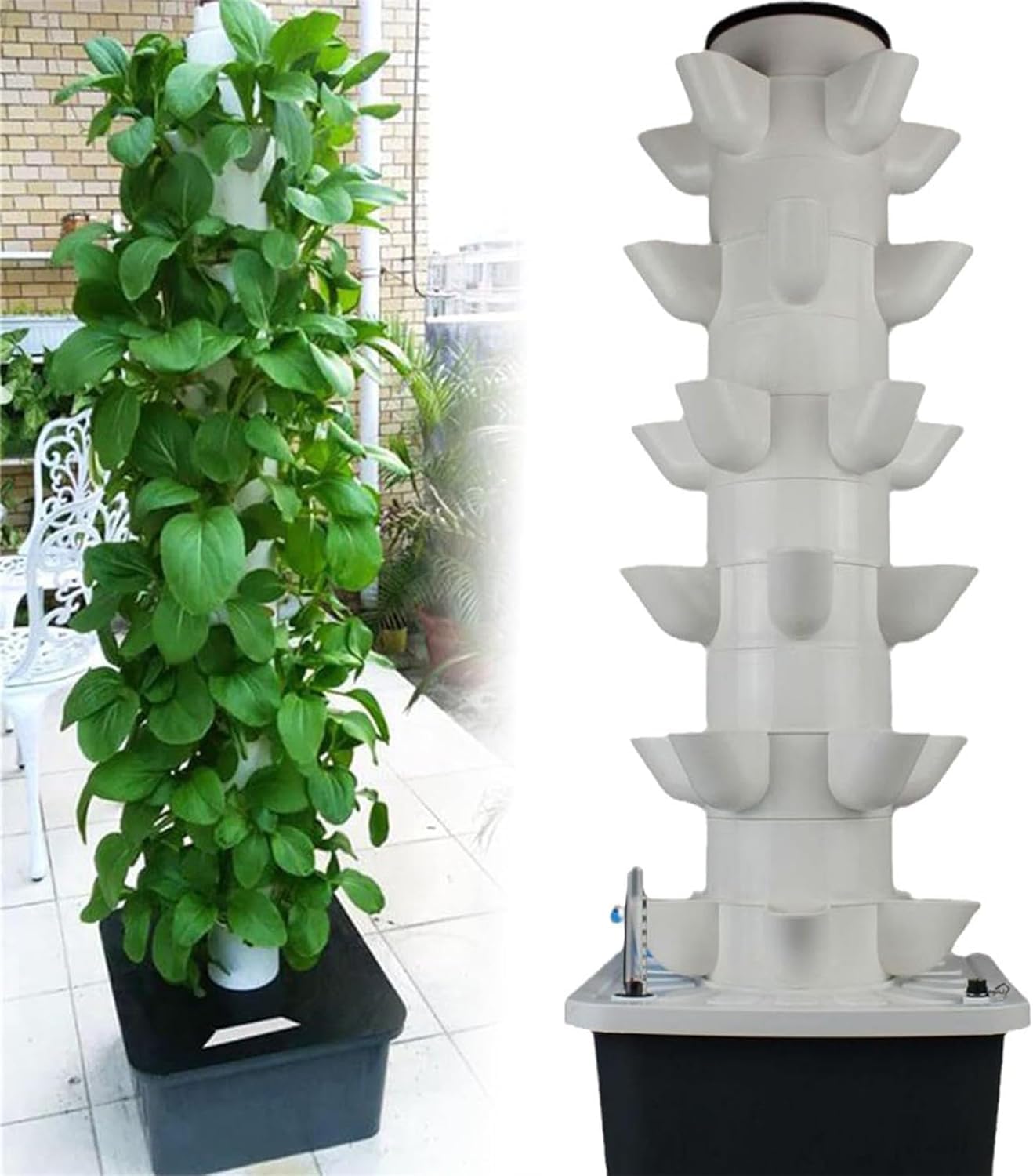 Hydroponik-Turm mit 30 Pods, Garten-Hydrokultur-Anbausystem für Kräuter, Obst und Gemüse, Aeroponik-Anbauset mit Hydratationspumpe, Netztöpfen, Timer für Kräuter, Obst und Gemüse 30 Löcher