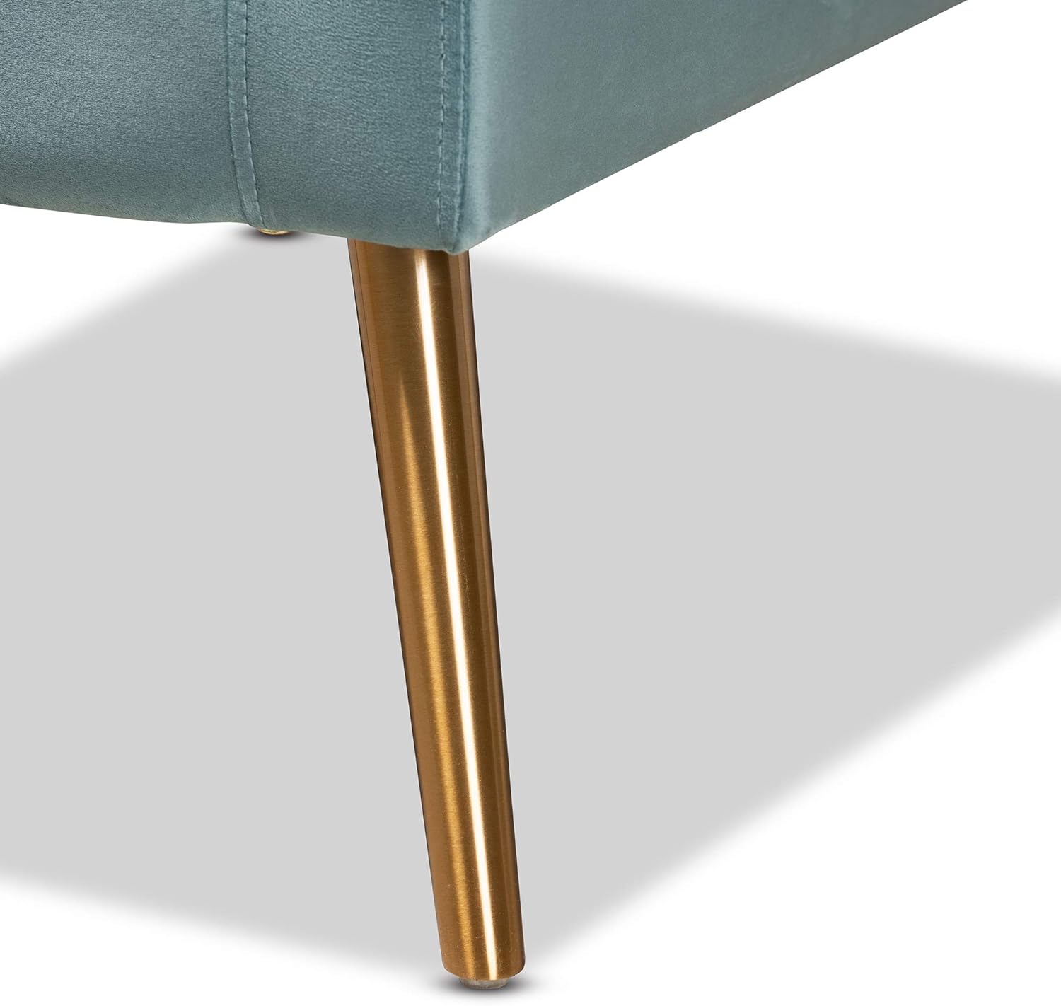 Baxton Studio Leland Glam and Luxe Light Blue Velvet Fabric Upholstered and Gold Finished Armchair