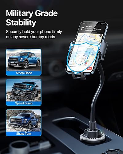 Miniatura 2 de andobil Soporte de teléfono de grado militar para automóvil/camión, [mejorado en 2025] Cuello de cisne ajustable de 360° de 13 pulgadas con soporte