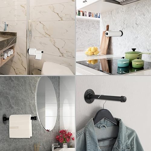 Miniatura 6 de Sumnacon 4 barras industriales de tubería de 10 pulgadas  Perchas rústicas resistentes con tornillos, soportes metálicos montados en la pared para