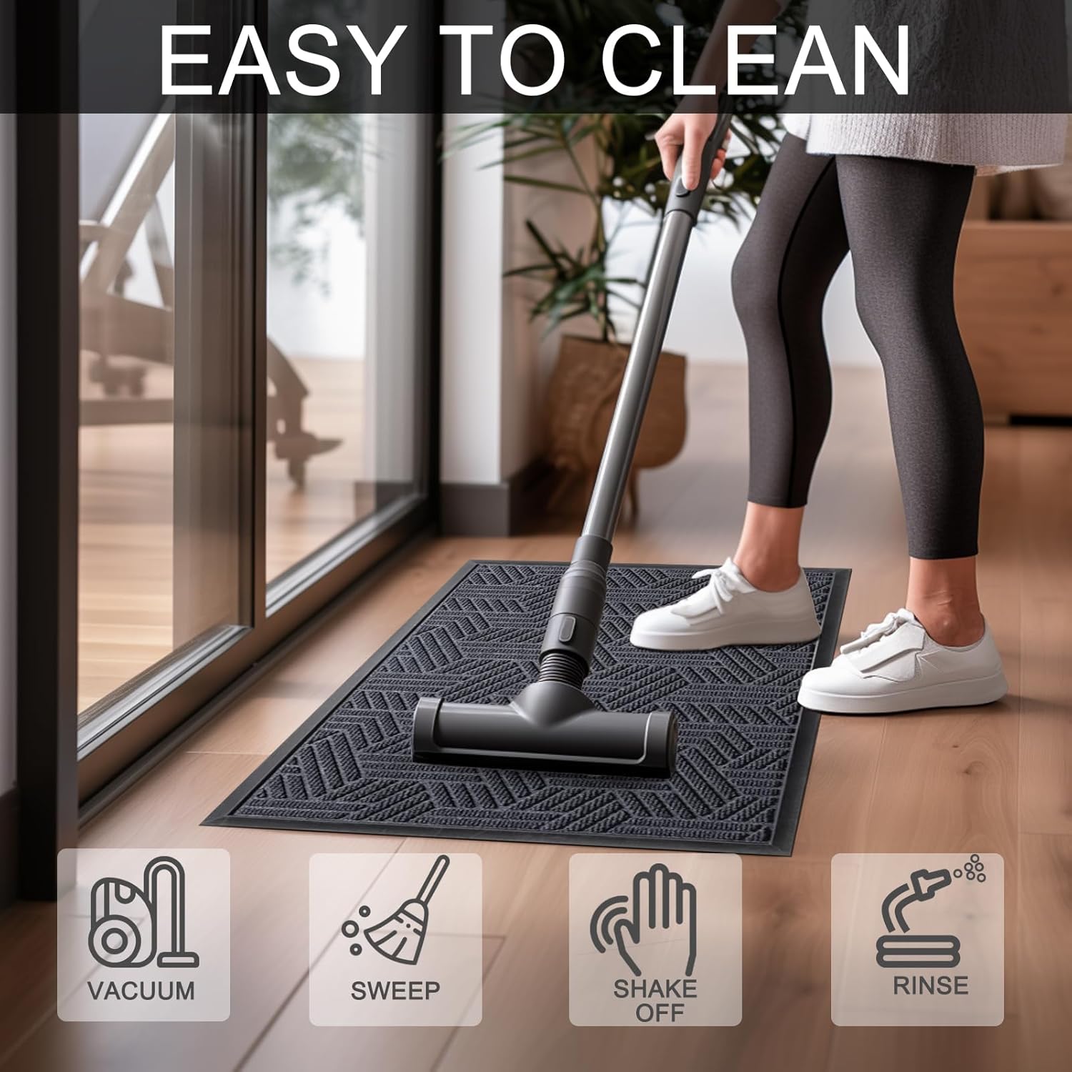 Front Door Mat 36"x24" Indoors Outdoors Welcome Mats, Waterproof Non-Slip Rubber Backing Heavy Duty Doormat Outside Entrance, Low Profile Entryway Rugs Floor Mat for Patio, Pattern B Grey