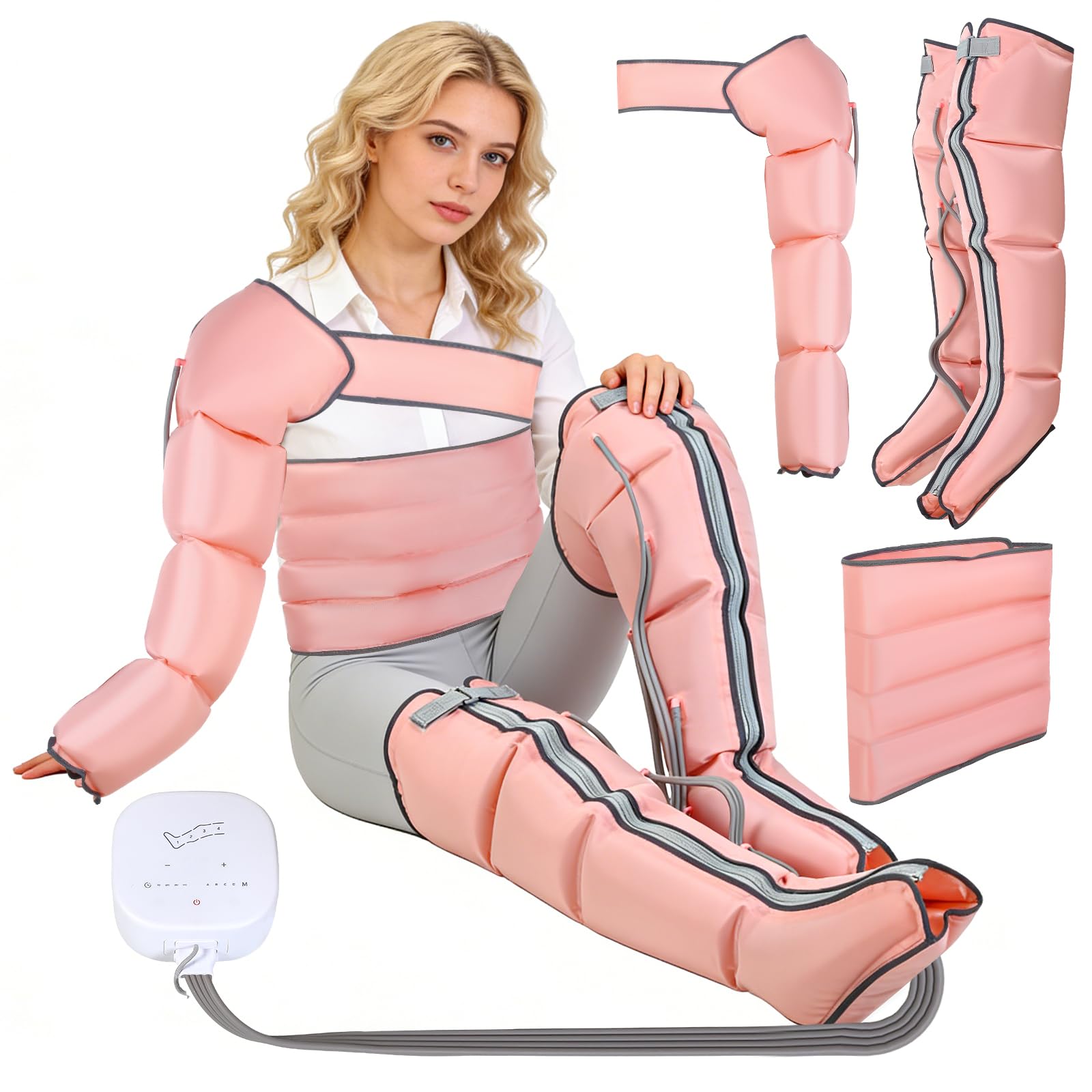 Appareil De Massage 3-En-1 à Compression D‘Air Pour Mains, Jambes Et Bas Du Dos - Pompe Ultra-Silencieuse, 4 Cellules IndéPendantes, 10 Niveaux De Pression, Minuterie, 4 Programmes Automatiques