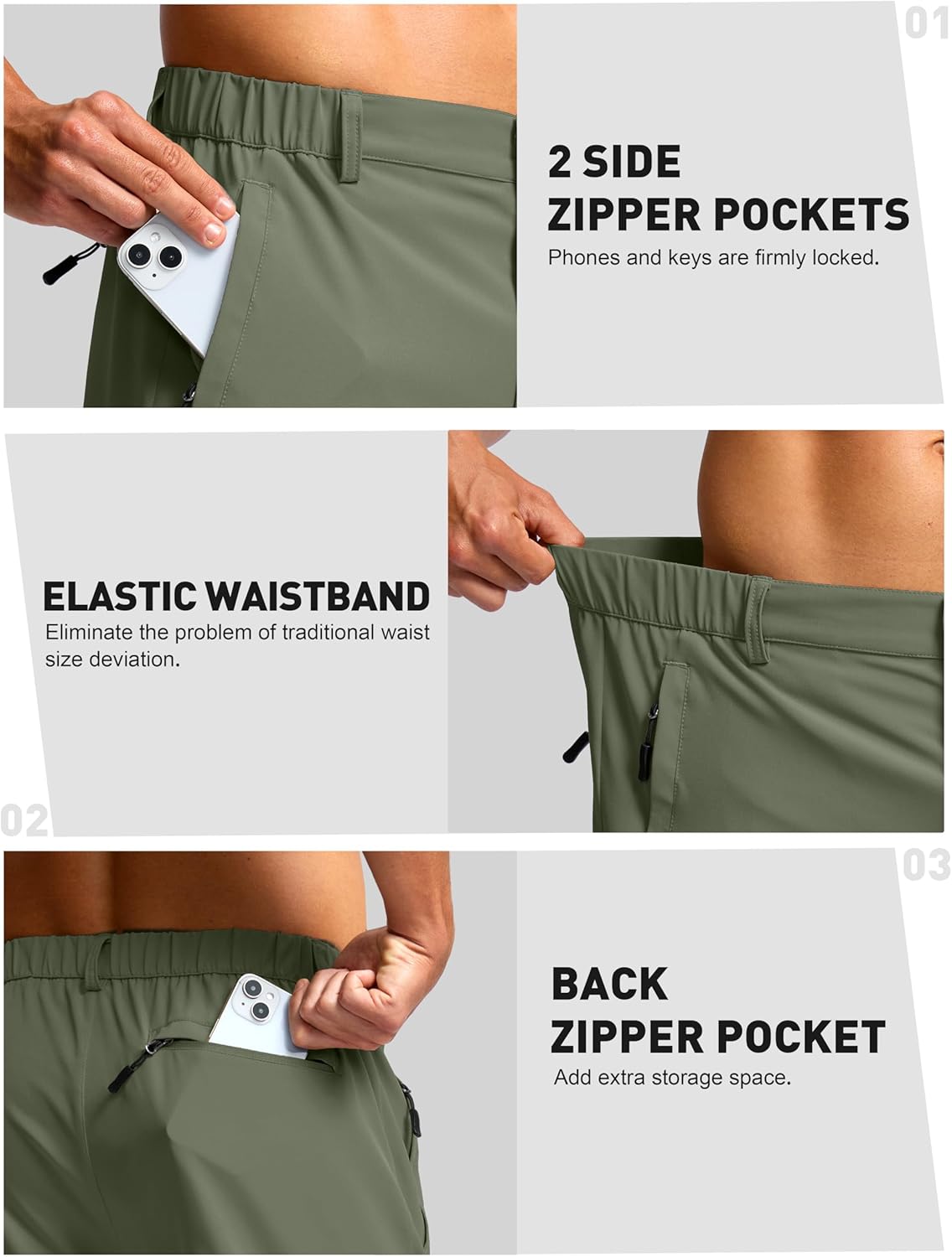 G Gradual Men's Shorts 7"/ 5"/ 9" Lightewight Casual Shorts for Men Hiking Golf Shorts with 3 Zipper Pockets - Image 4