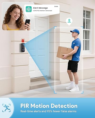 Miniatura 3 de AUE Timbre de puerta inalámbrico, timbre de video HD 2K con timbre de anillo, funciona con pilas, visión nocturna, audio de 2 vías, detección de