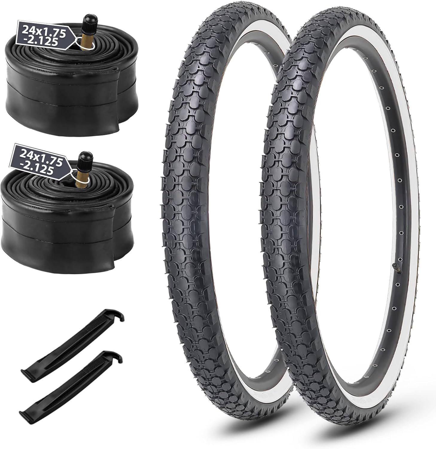 MOHEGIA 24/26 Inch Cruiser Bike Tires Set: 24x2.125/26x2.125 Inch Classic Folding Bicycle Tires,and Pair Inner Tubes with Tire Levers for Beach Cruiser City Bikes