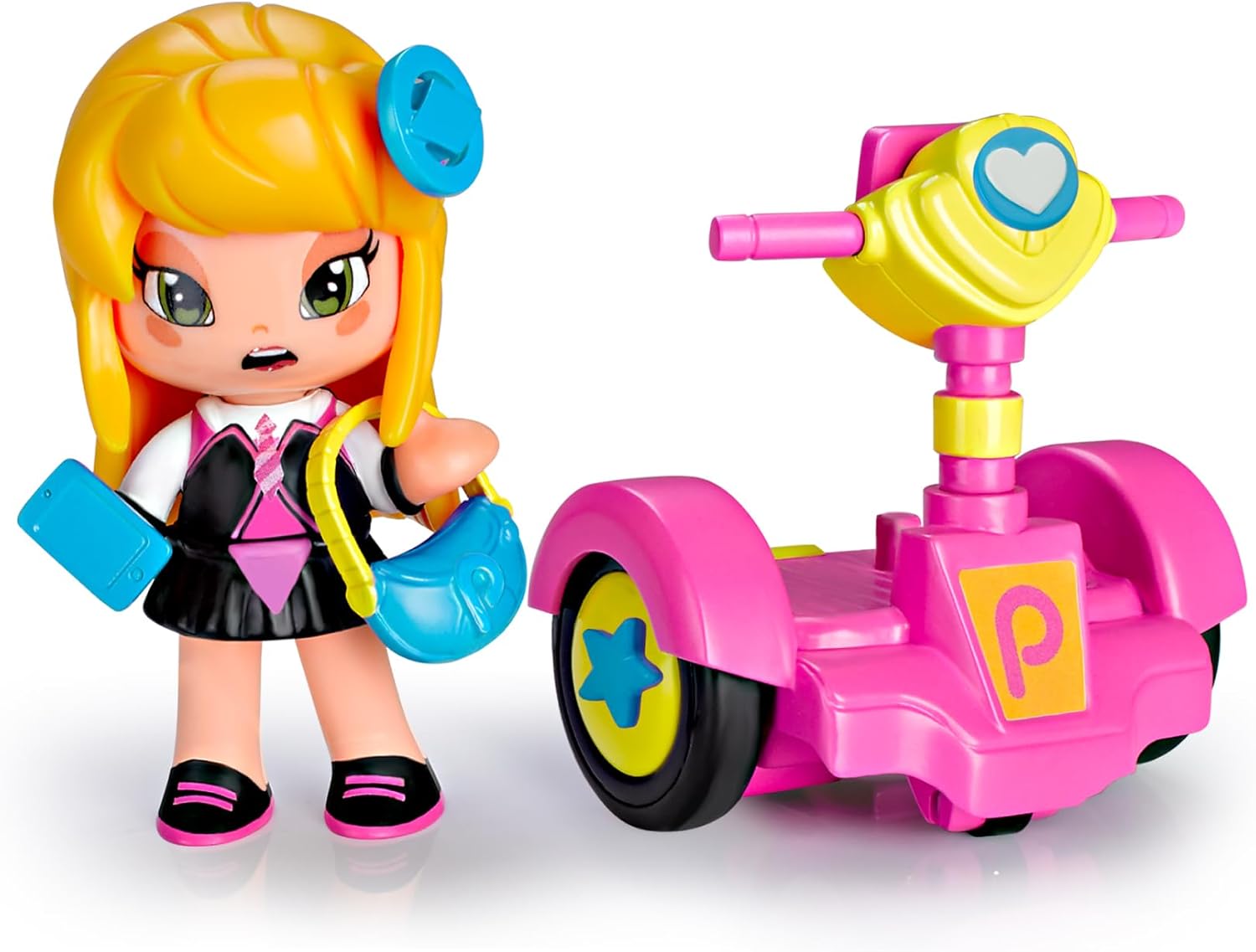 Pinypon Piny, Dareway with Julia, Michelle Doll from the Piny Institute of New York Series, with Her Pink Segway and 2 Accessories, for Boys and Girls from 4 Years, Famous (PNP01200)