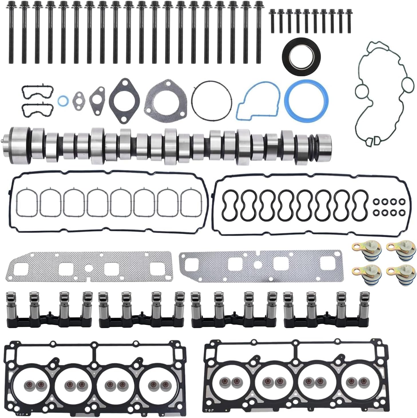 Non MDS 5.7 HEMI Lifters Camshaft Cam Kit Head Gasket with Plugs Fits for Dodge Durango Ram 1500 2500 3500 Chrysler Aspen Jeep Grand Cherokee 5.7L V8 2003-2008 HS26284PT 53021720AD 53022064AA