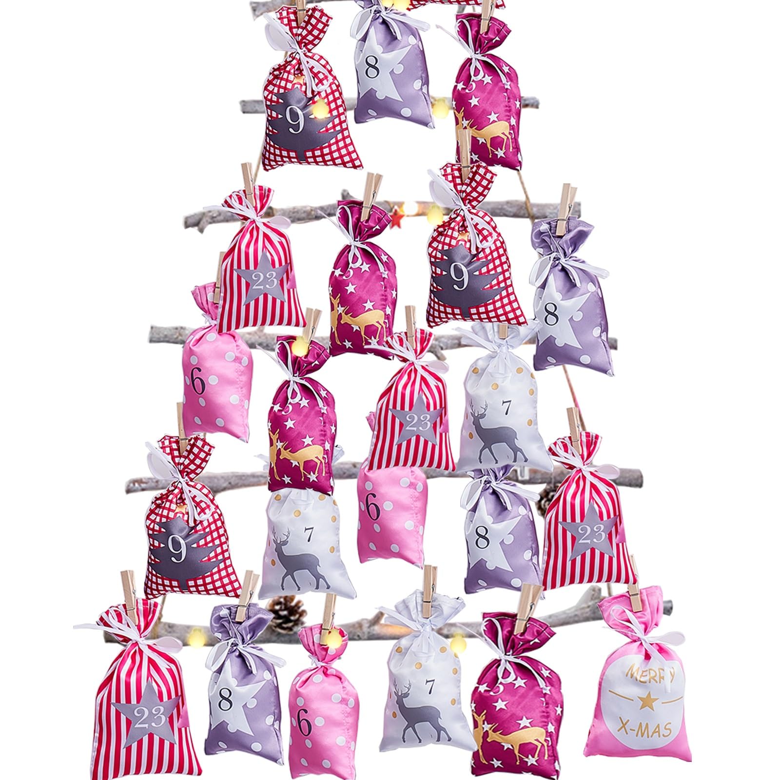 Adventskalender zum Befüllen, 24 Stoffsäckchen zum Selbstbefüllen Rot 2026 | Adventskalender Bedruckt Stoff Säckchen Weihnachtskalender zum Selber Befüllen