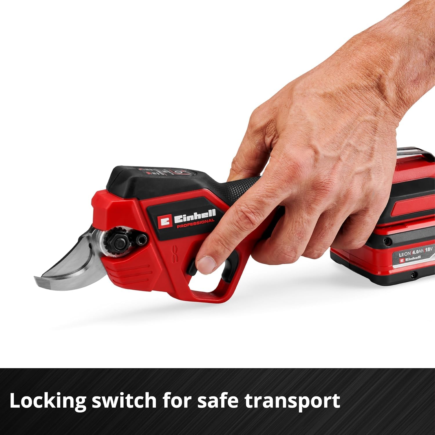 Einhell Profesjonalne sekatory akumulatorowe GP-LS 18/28 Li BL-Solo Power X-Change (18 V, regulowana wydajność cięcia, maks. grubość gałęzi 28 mm, ostrza obejściowe, klips do paska, bez baterii) | PXC | 18 V | regulowana pojemność cięcia | grubość gałęzi
