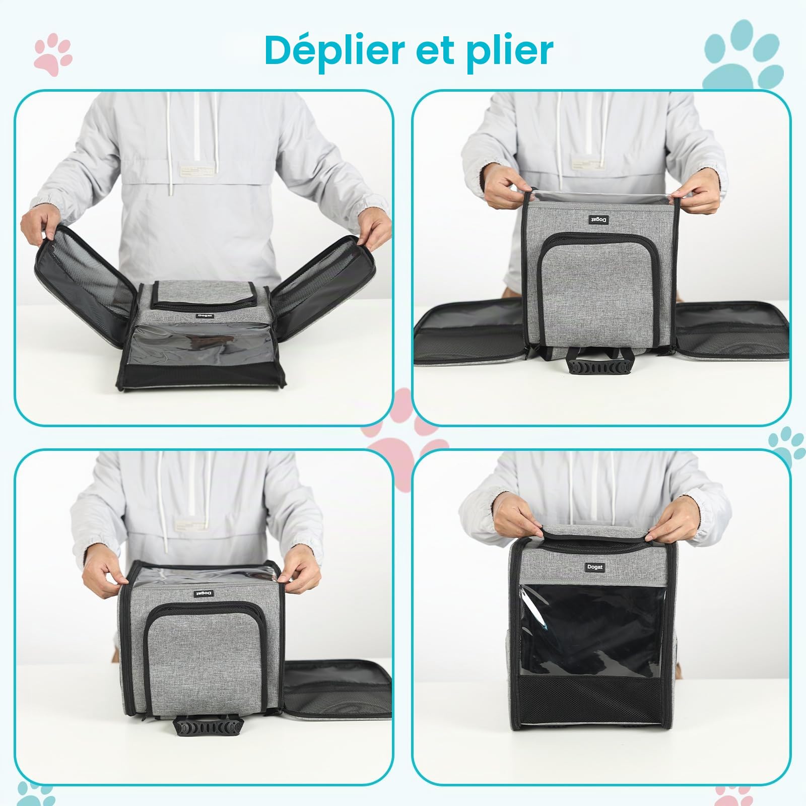 Sac à Dos de Transport pour Chat et Chiot, Sac à Dos de Transport, Camping, randonnée, Portable, Respirant pour Chats et Chiens de Taille Moyenne, Petite, Gris