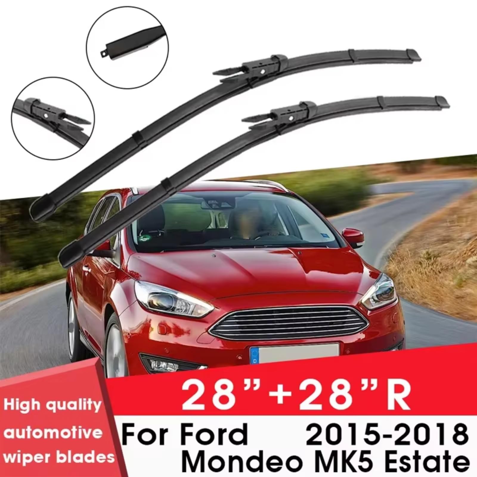 Kit Limpiaparabrisas Compatible Con Ford Para Mondeo Para MK5 Para Estate 2015 2016 2017 2018 28"+28"R Limpiaparabrisas De Goma De Silicona Para Coche