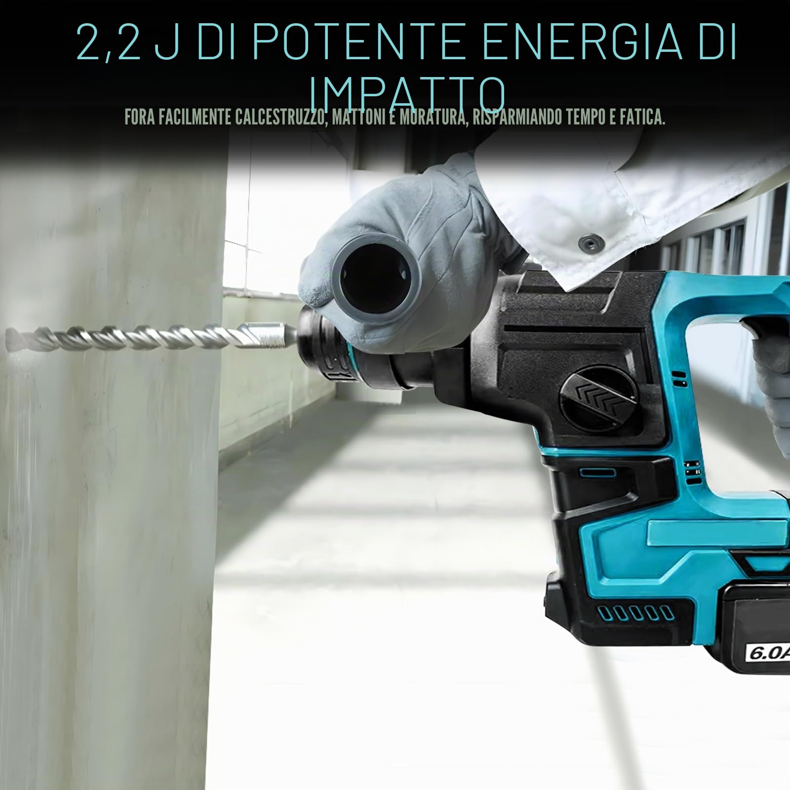 LIROPAU Trapano a Percussione, Trapano Tassellatore a Batteria con 8 Trapani e Guanti, 2,2 J, 1400 U/min, 4200 bpm, Sostituisci Rapidamente i Mandrini SDS-Plus (senza batteria)