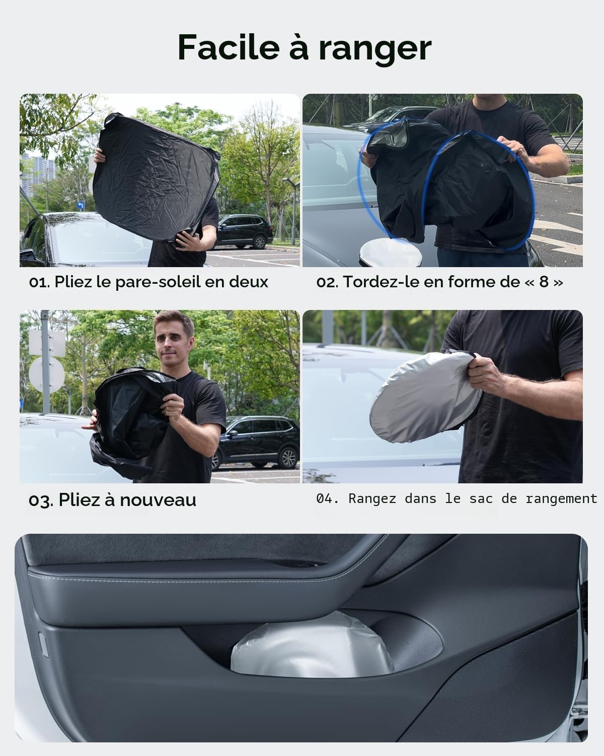 Pare-Soleil Pare-Brise pour Tesla Model 3/Y Protection Pliante avec Sac de Rangement Bloque Les Rayons UV Parasol Model 3/Y 2018-2026 Accessoires Highland Juniper