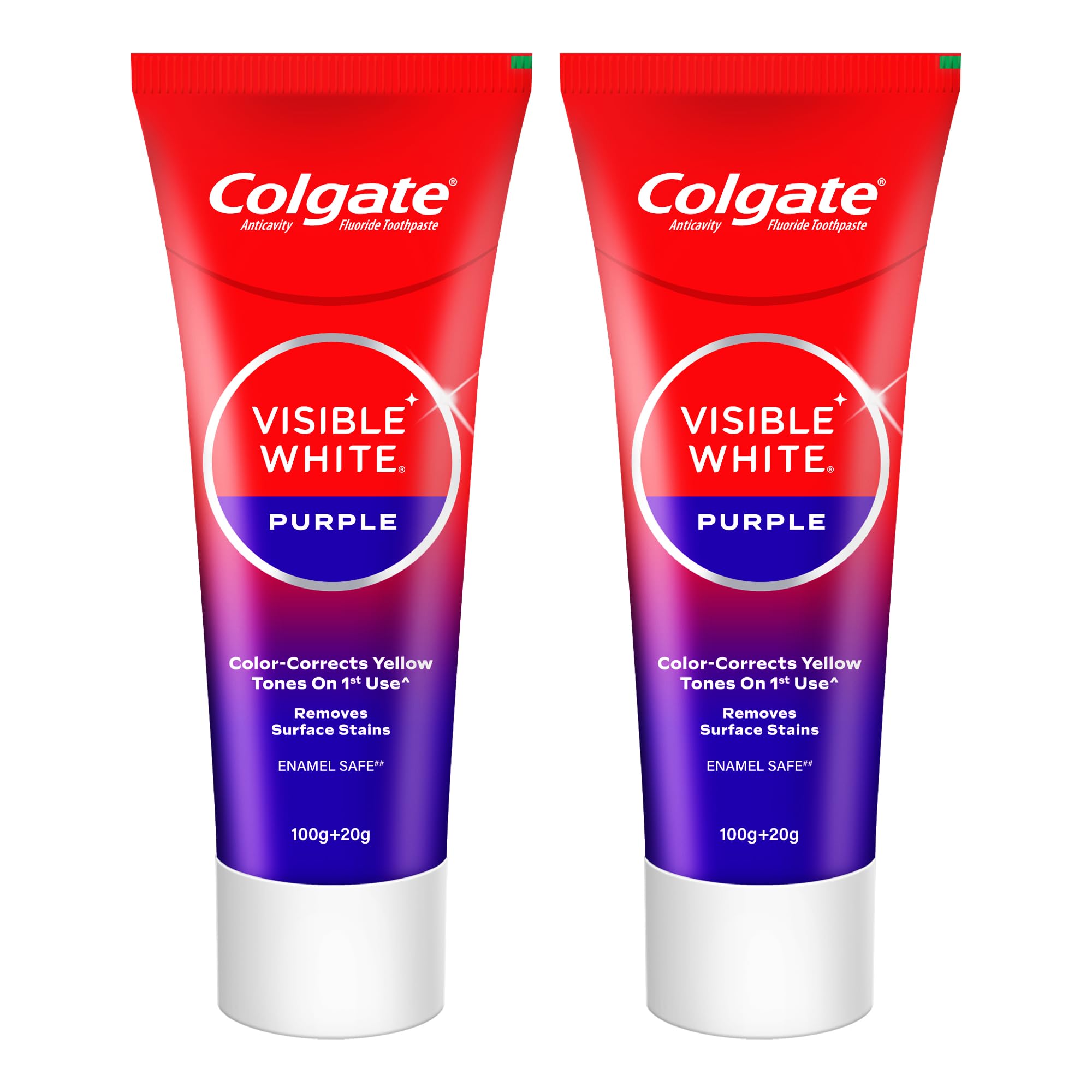 Colgate Visible White Purple Toothpaste for Teeth Whitening, Helps Remove Surface Stains, Whitens Yellow Teeth, Enamel-Safe for Daily Use (Combo Pack, 200g + 40g)