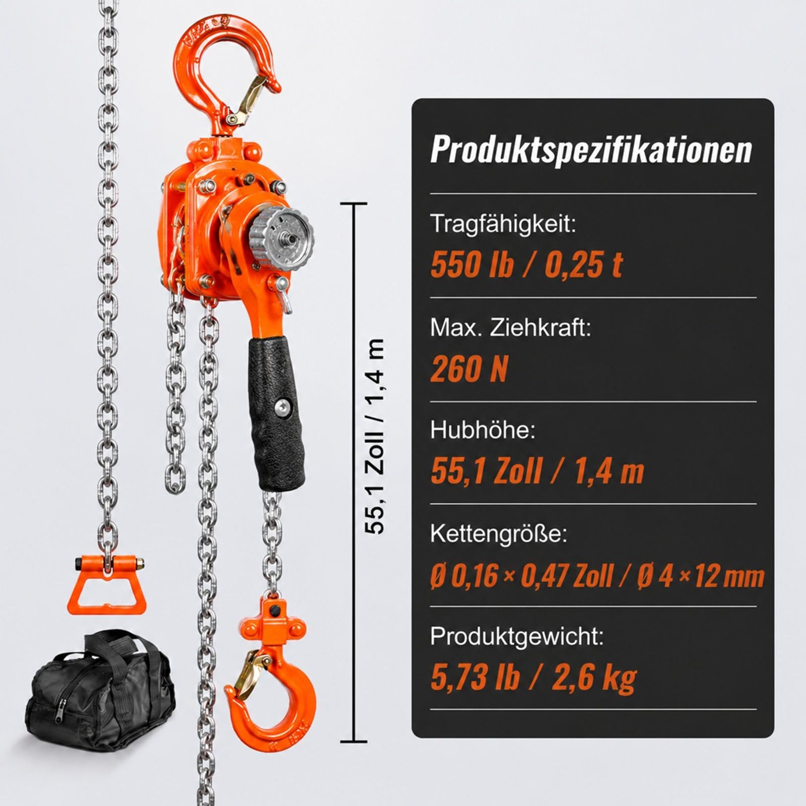 Mini Handhebelzug mit Kette für Garage Rampe Werkstatt und Warenhandhabung |