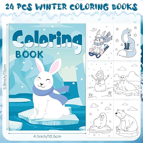 Miniatura 2 de Funrous 24 libros de colorear de animales de invierno a granel con 24 crayones apilables, oso polar, muñeco de nieve, libros de dibujo de glaciar,