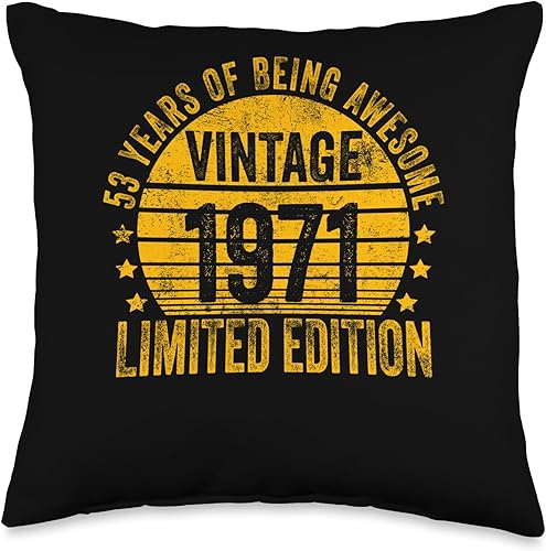 Retro 53rd Birthday Gifts Men Women 53 Year Old Vintage 1971 Limited Edition Bday Throw Pillow, 16x16, Multicolor