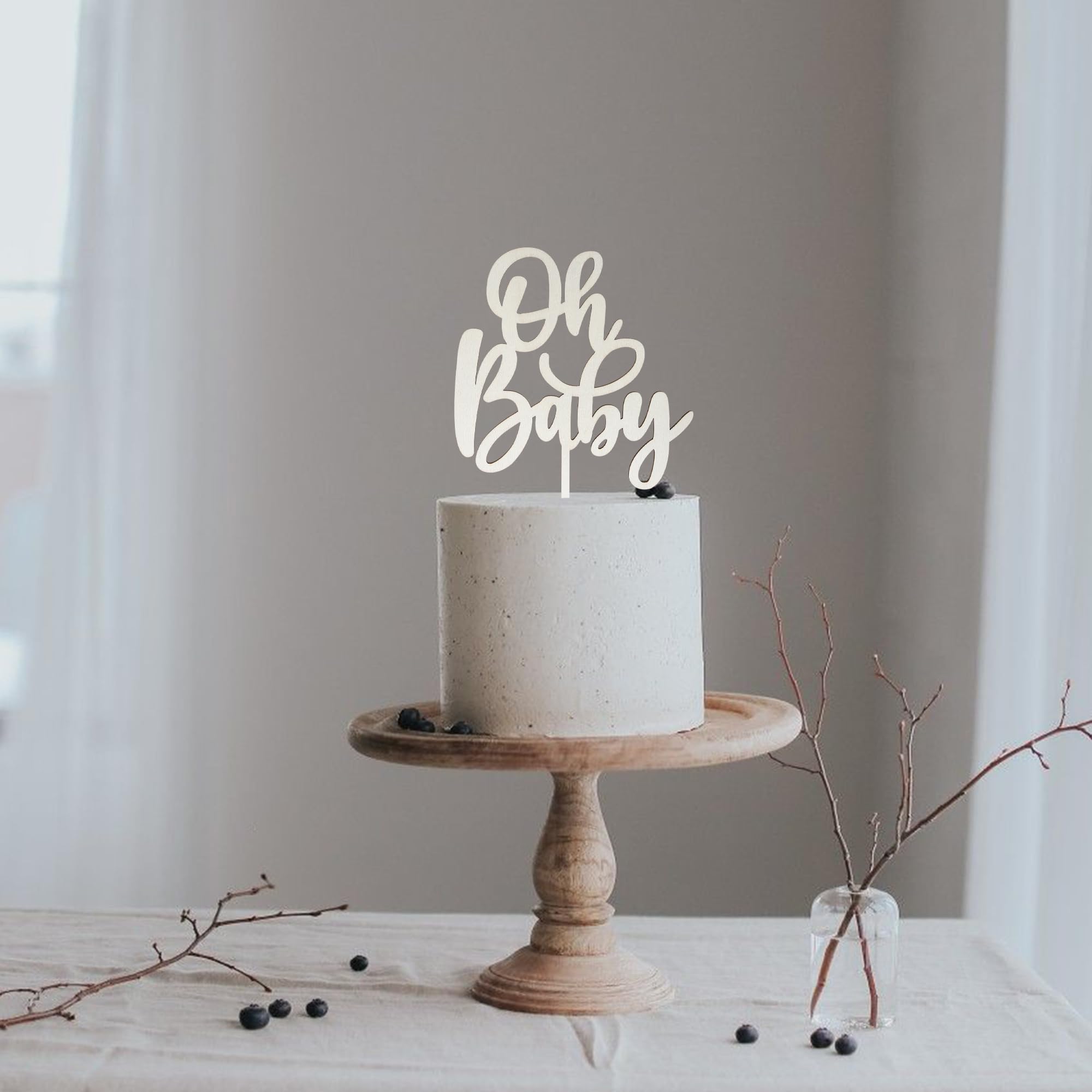 Déco Gâteau Bois Baby Shower - 23 Pièces : Cake Topper Oh Baby, Piques Empreintes, Tétine, Cœur, Poissons - Naturel Et Festif !