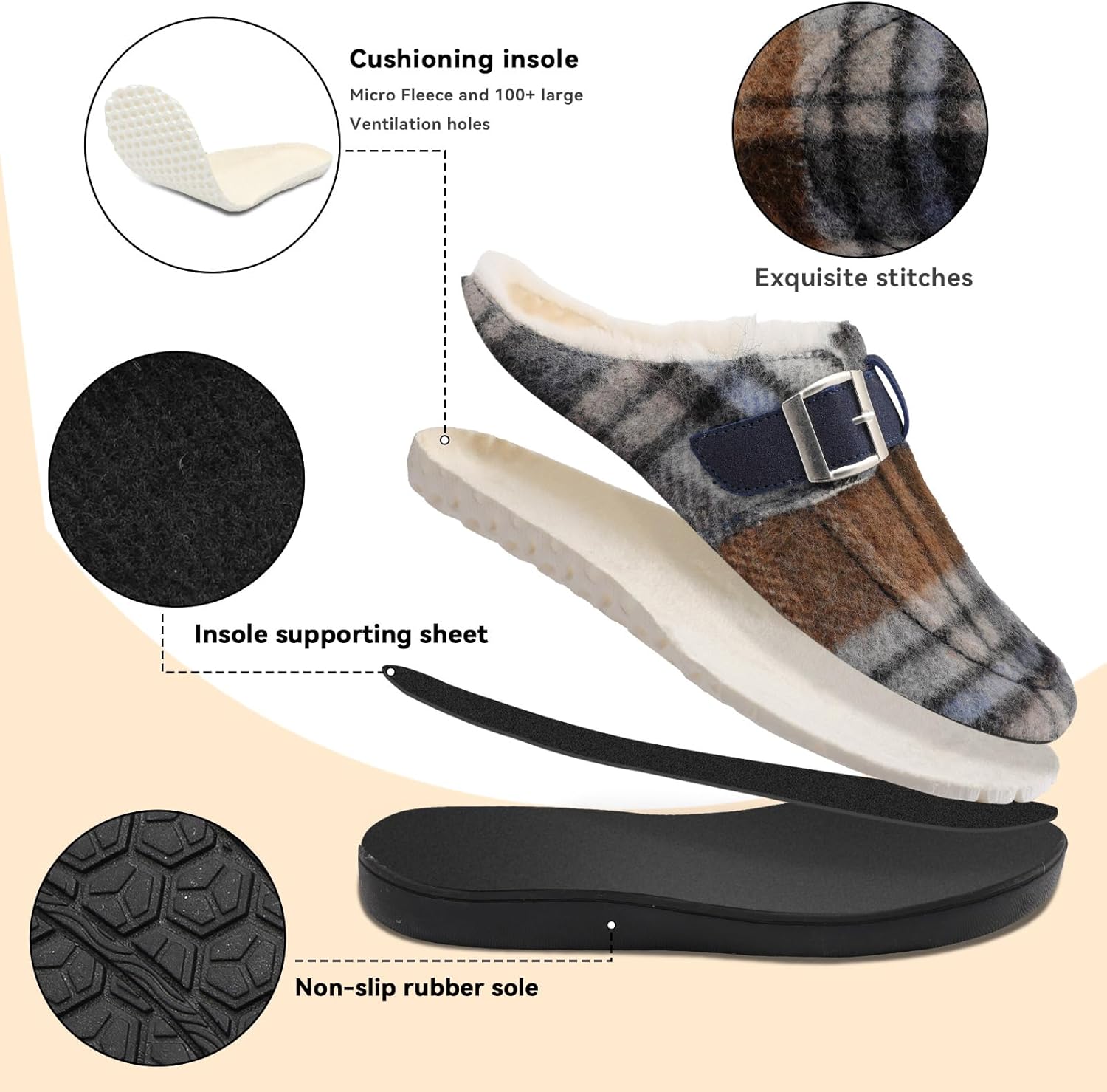 JOINFREE Womens Fuzzy Slippers Cozy Wide Mules Adjustable Diabetic Slippers Warm Memory Foam House Clogs Slipper Indoor Outdoor Potato Shoes for Edema Swollen Feet - Image 6