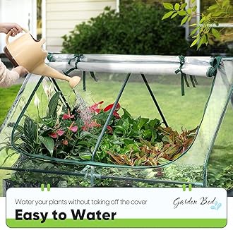 Quictent 4x3x2ft Galvanized Raised Garden Bed with Cover Metal Planter Box Kit, w/ 2 Large Screen Windows Mini Greenhouse 20pcs T Tags 1 Pair of Gloves Included Outdoor Growing Vegetables (Clear)