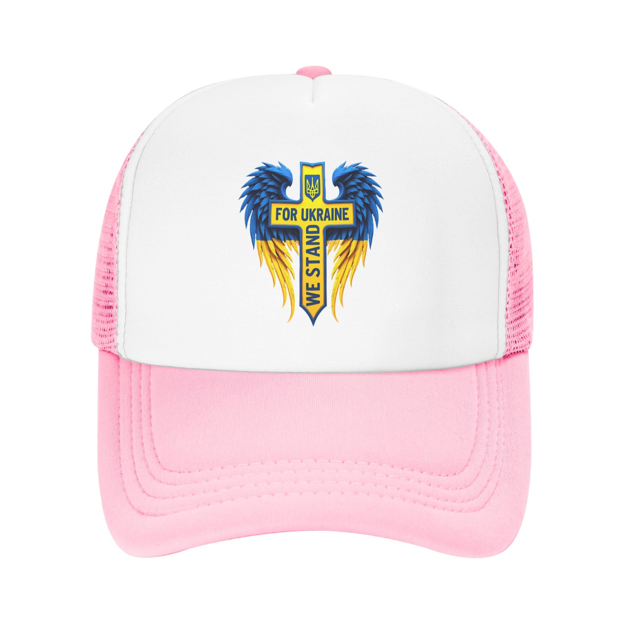 We Stand for Ukraine Trucker Hat Jesus Love Ukraine Kids Hats Adjustable Mesh Baseball Cap - Pink