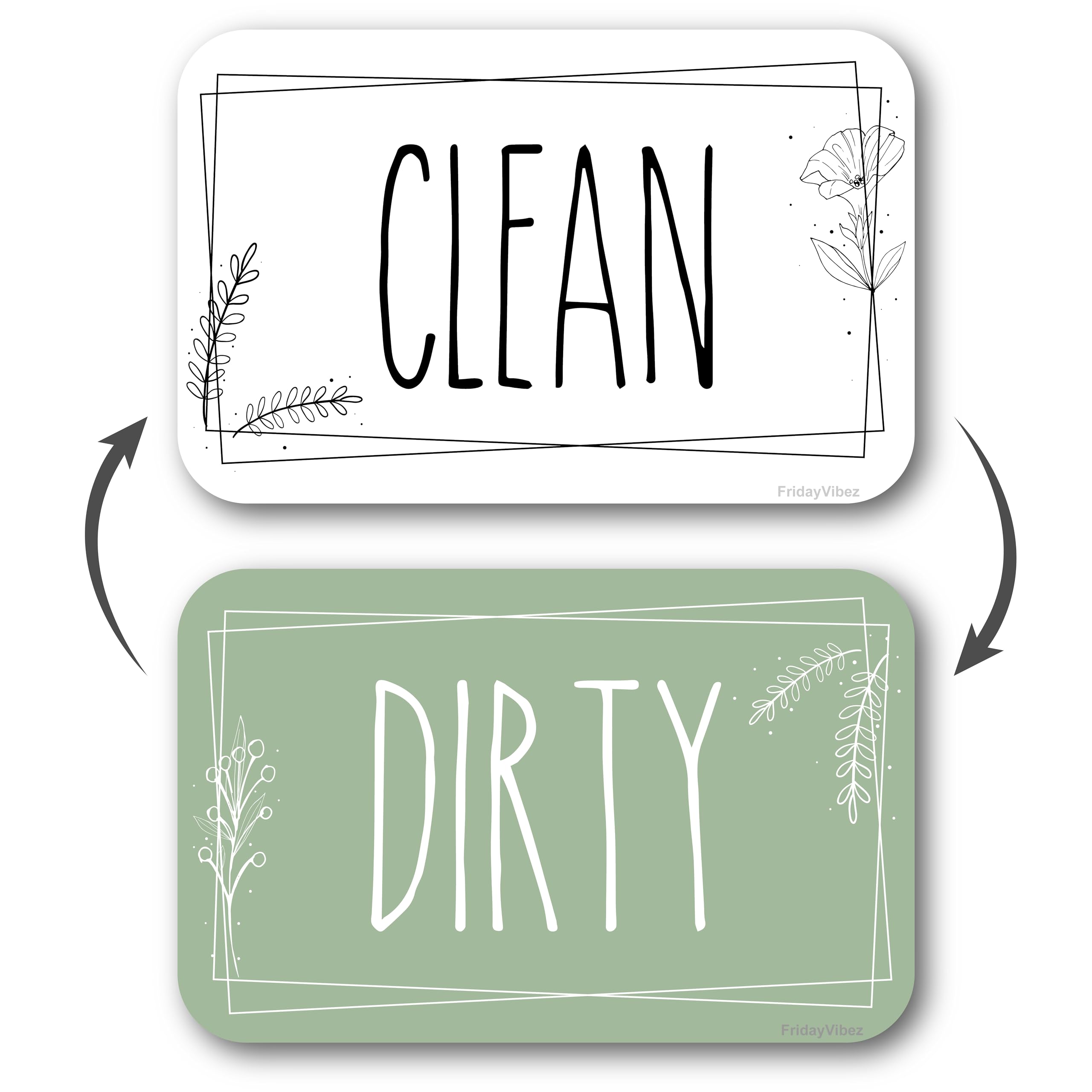 Double-Sided Dishwasher Magnet Clean Dirty Sign - Magnetic Signs That Say Clean/Dirty - Optional Metal Adhesive for Non-Metal Stainless Steel Dish Washers - Green & White