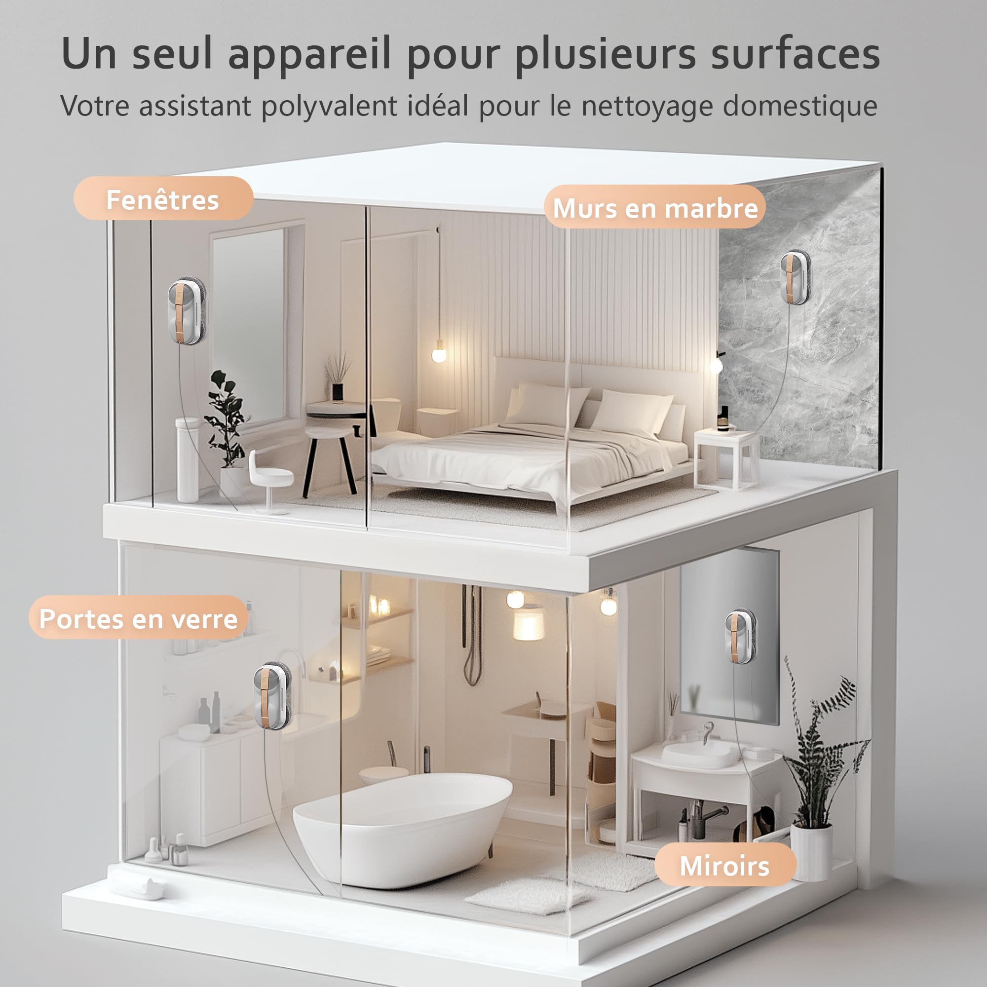 Lydsto WL09 Robot Nettoyeur de Vitres, Robot Laveur Vitre avec Double Pulvérisation Ultrasonore, 6000Pa, Télécommande, Triple Sécurité, Kit Complet avec Boîte de Rangement et 8 Chiffons