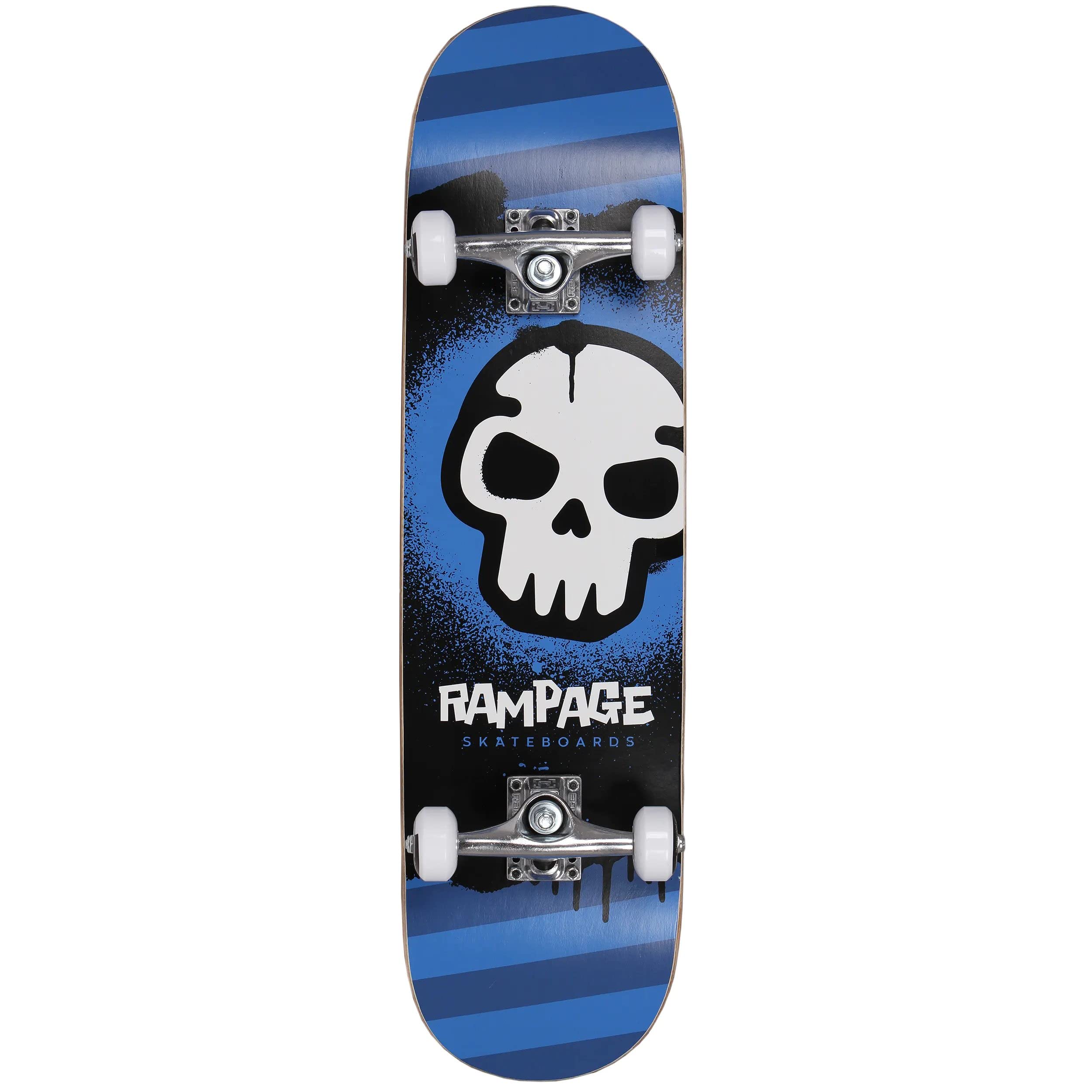 RampageSkateboards For Kids 8-14 - 31 Inch Skateboard for Beginner Riders, Your Perfect First Complete Skate Board for Beginners Age 6 Plus, Blue & Black Graffiti Skull 9-Ply Wooden Maple Deck