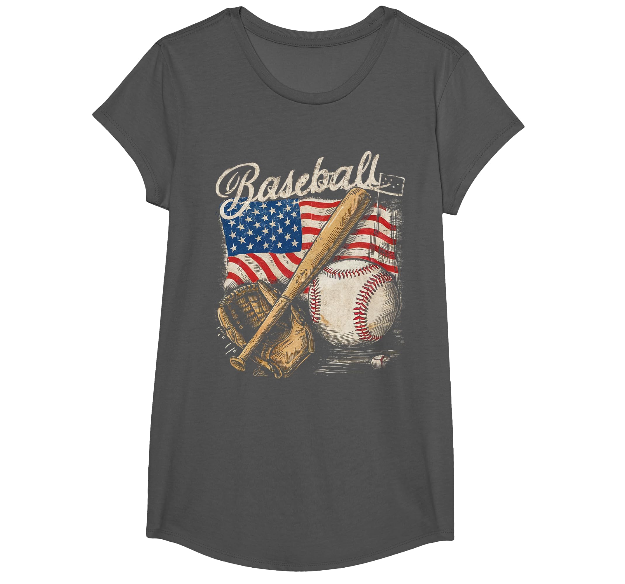 American Flag Baseball Player Bat Fan Catcher Pitcher USA T-Shirt