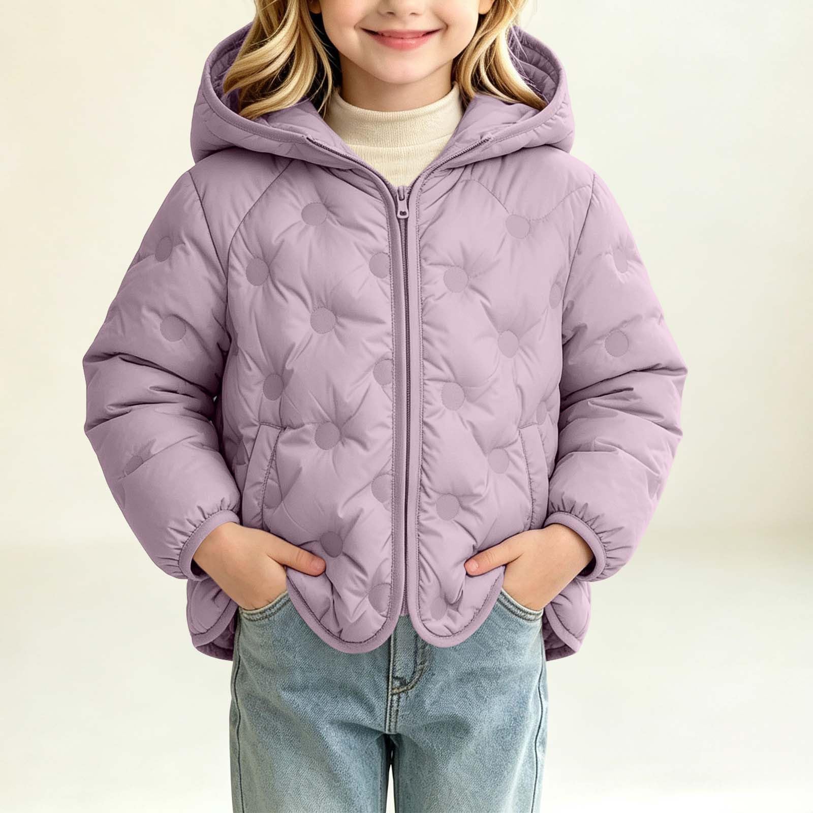 Chaqueta acolchada con capucha para niñas de 3 a 12 años con cremallera