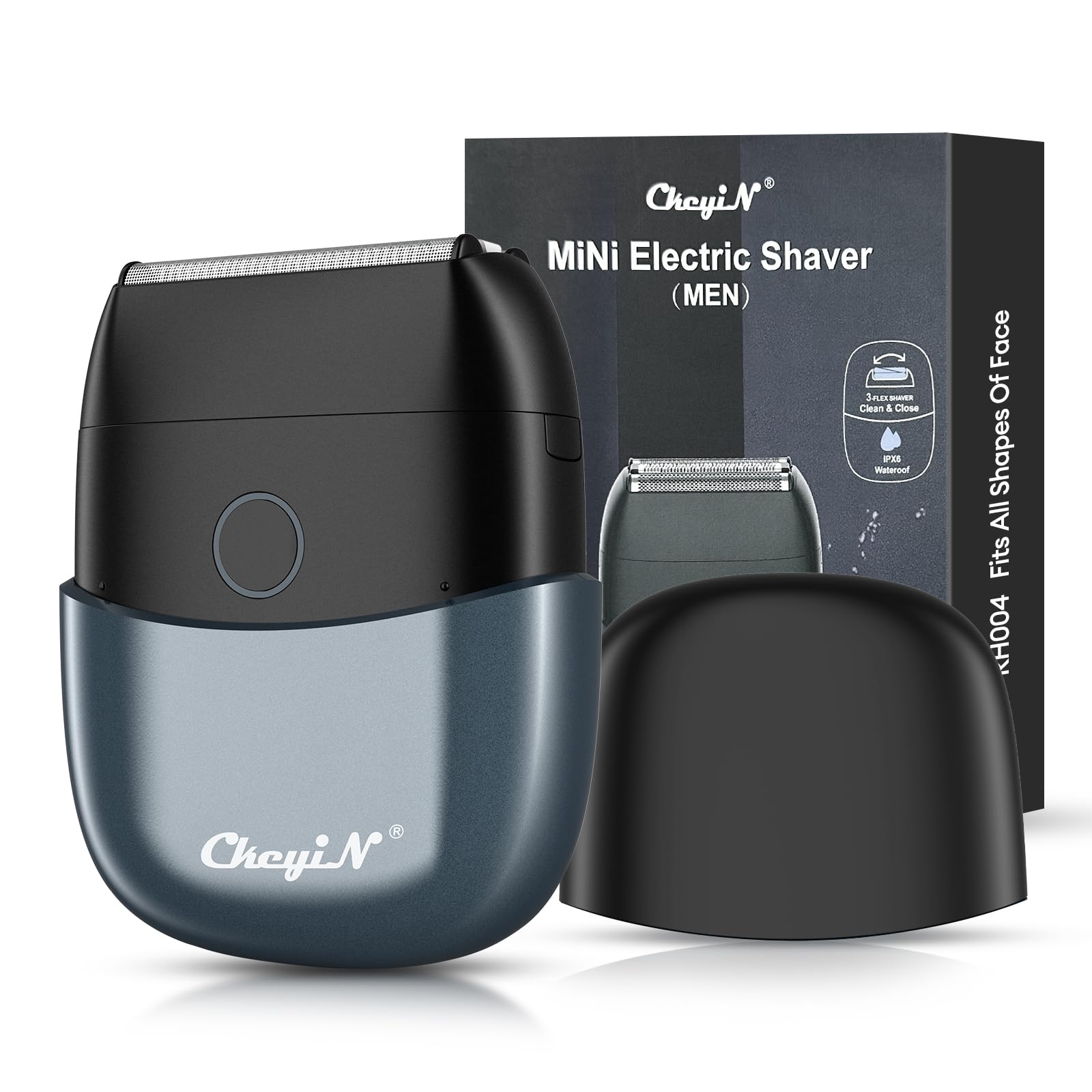 CkeyiN Mini Afeitadora Eléctrica Hombre,Afeitadoras Eléctricas de Láminas para Hombres Calvos Húmedos y Secos, 10000RPM, Maquina de afeitar hombre, Afeitadora de viaje portátil,Negro