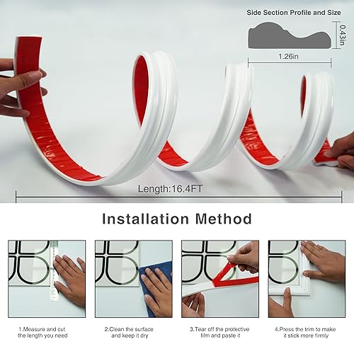 Miniatura 3 de Colamo Tira de calafateo blanca de 16.4 pies, molduras y adornos autoadhesivos flexibles para pared, espejo, techo, ventana y marco de puerta,