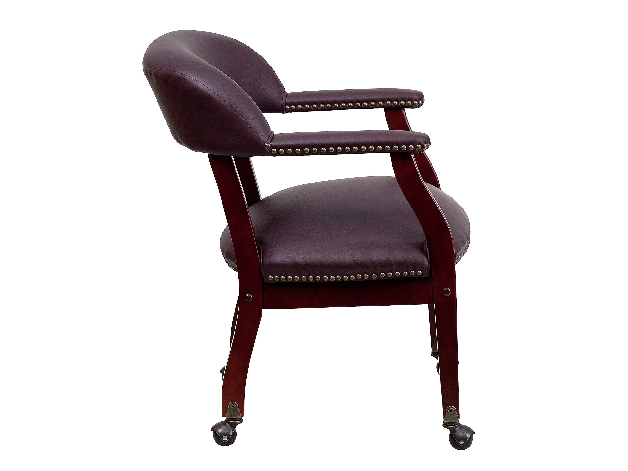 Flash Muebles Lujosa Silla de Conferencia de Vinilo Negro con Ruedas, Burgundy Leather, 24' W x 27' D x 31.5' H