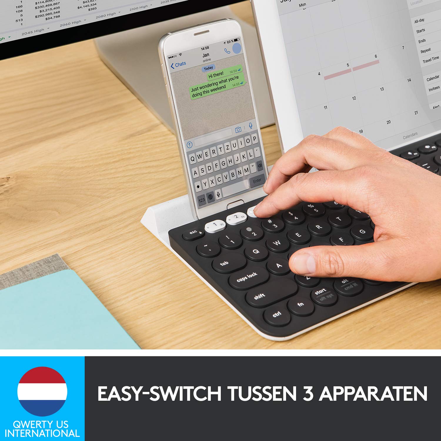 Logitech K780 Multi-Device Wireless Keyboard, Jedna Klawiatura. W Pełni Wyposażona. Do Komputera, Telefonu I Tabletu,Pc - Szary,920-008042