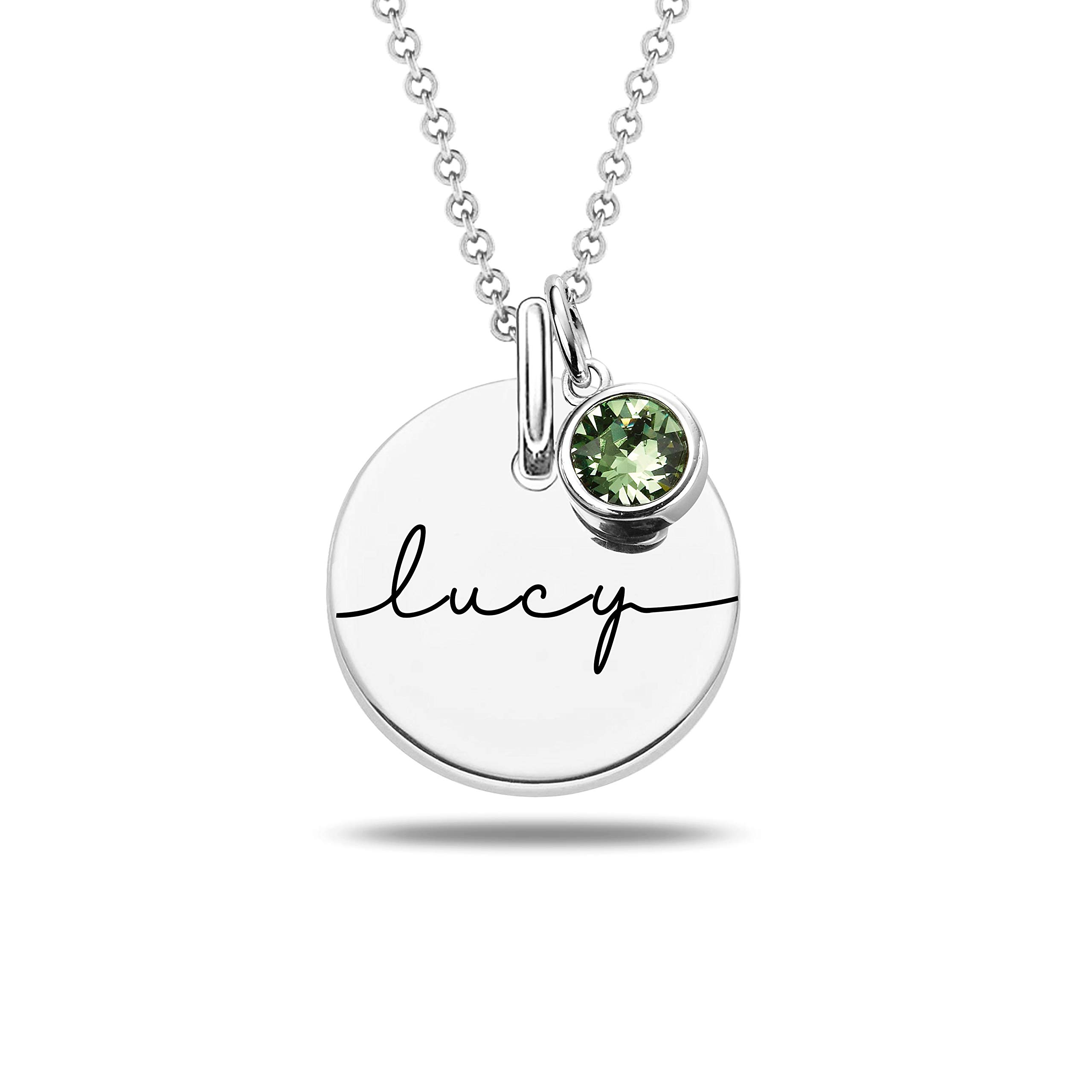 LeCalla Personalized Pendant Necklace for Women | Customized Family Circle Disc Birthstone with Heart Charm Couple Name Necklace | Engraved Name &