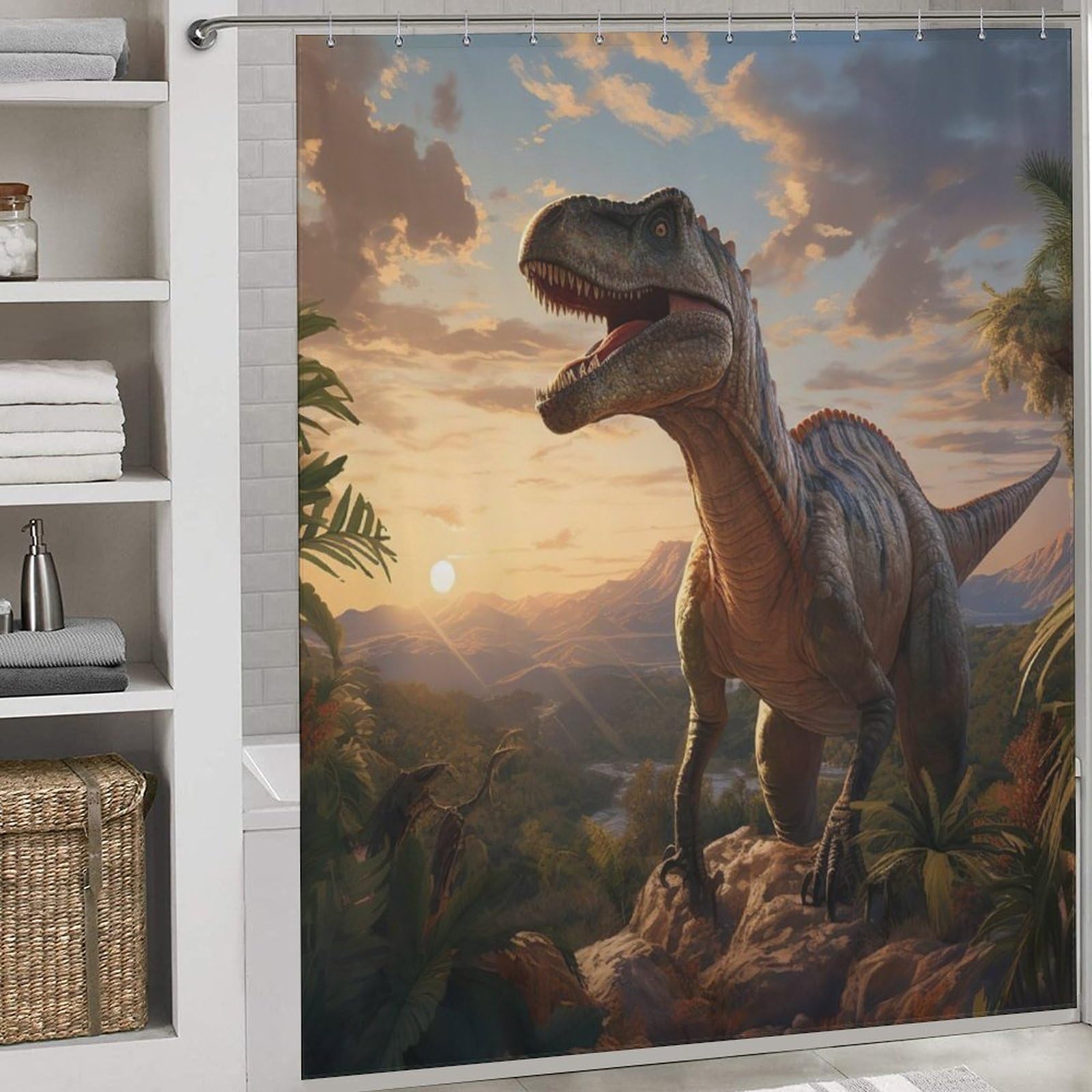 Rideau de douche dinosaure en polyester imperméable 183x183cm pour salle de bain