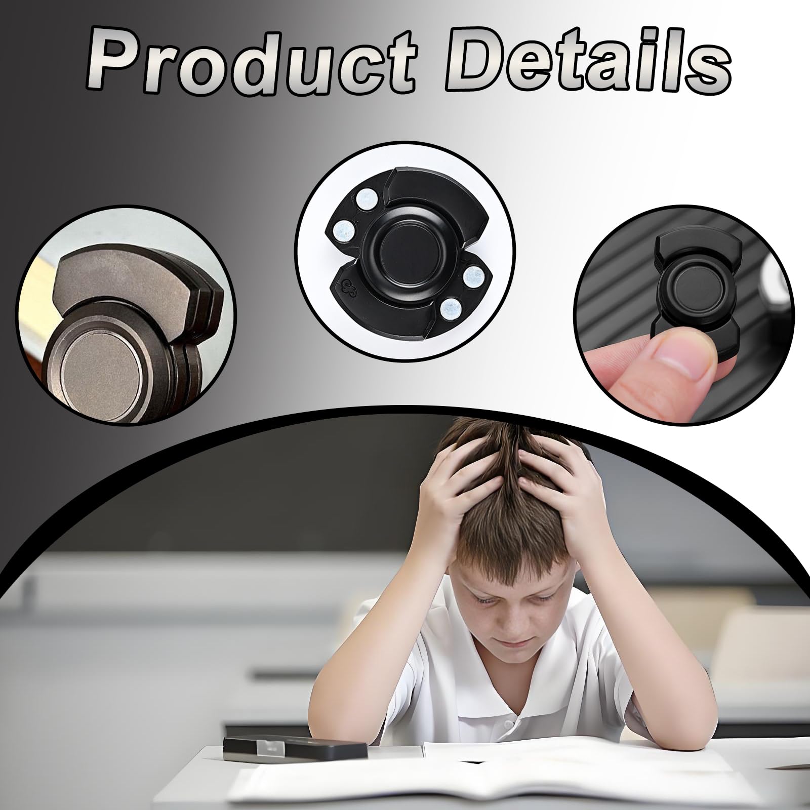 2 PCS Fidget Spinners Black 3-In-1 Fidget Slider Compact And Portable Spinner Toy - Image 3