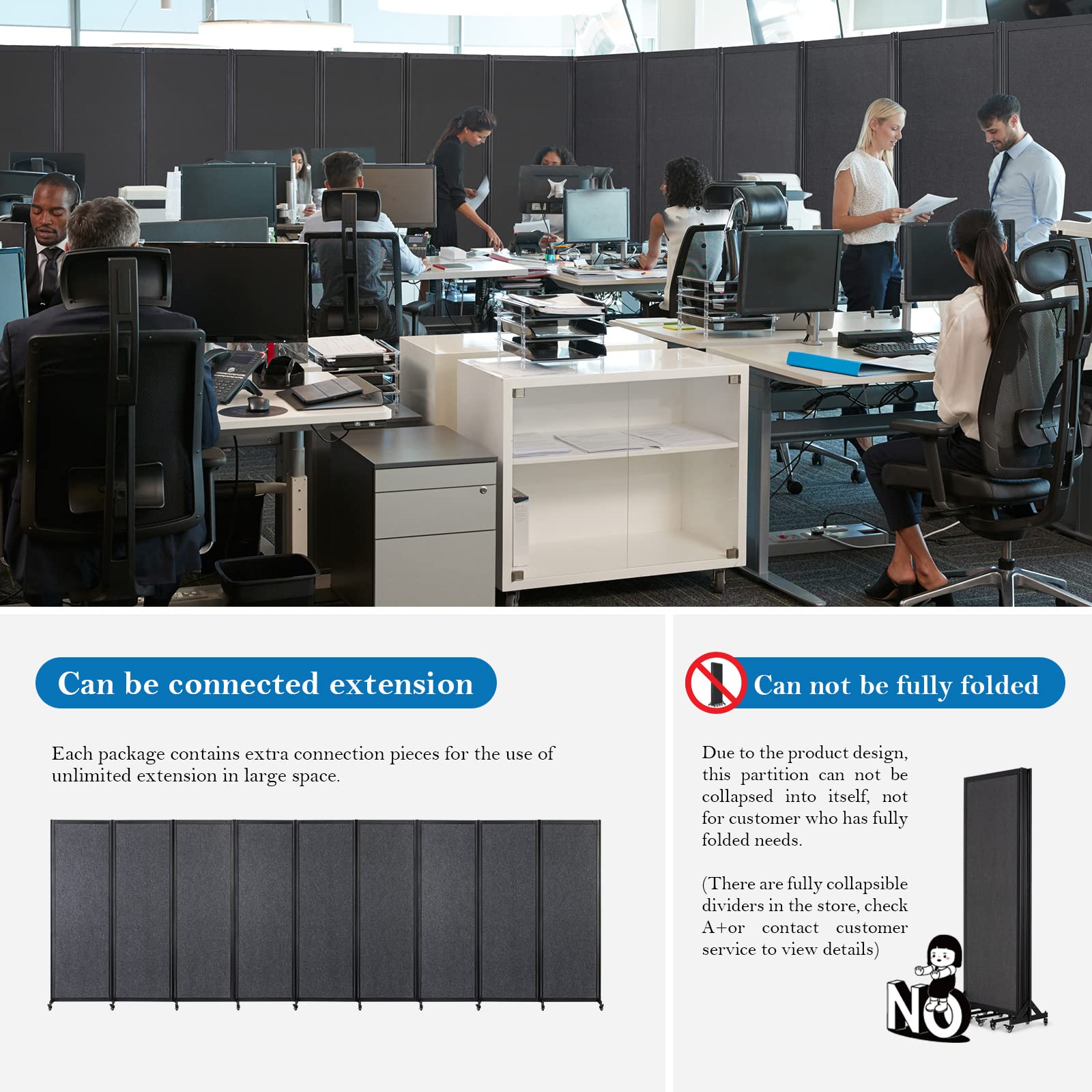 Strongbird Room Divider,Office Partition,Portable Commercial Room Dividers,Privacy Screen Partition Separator,Freestanding School Dividers12'7"(L)* 6'7"(H),6 Panel,Grey