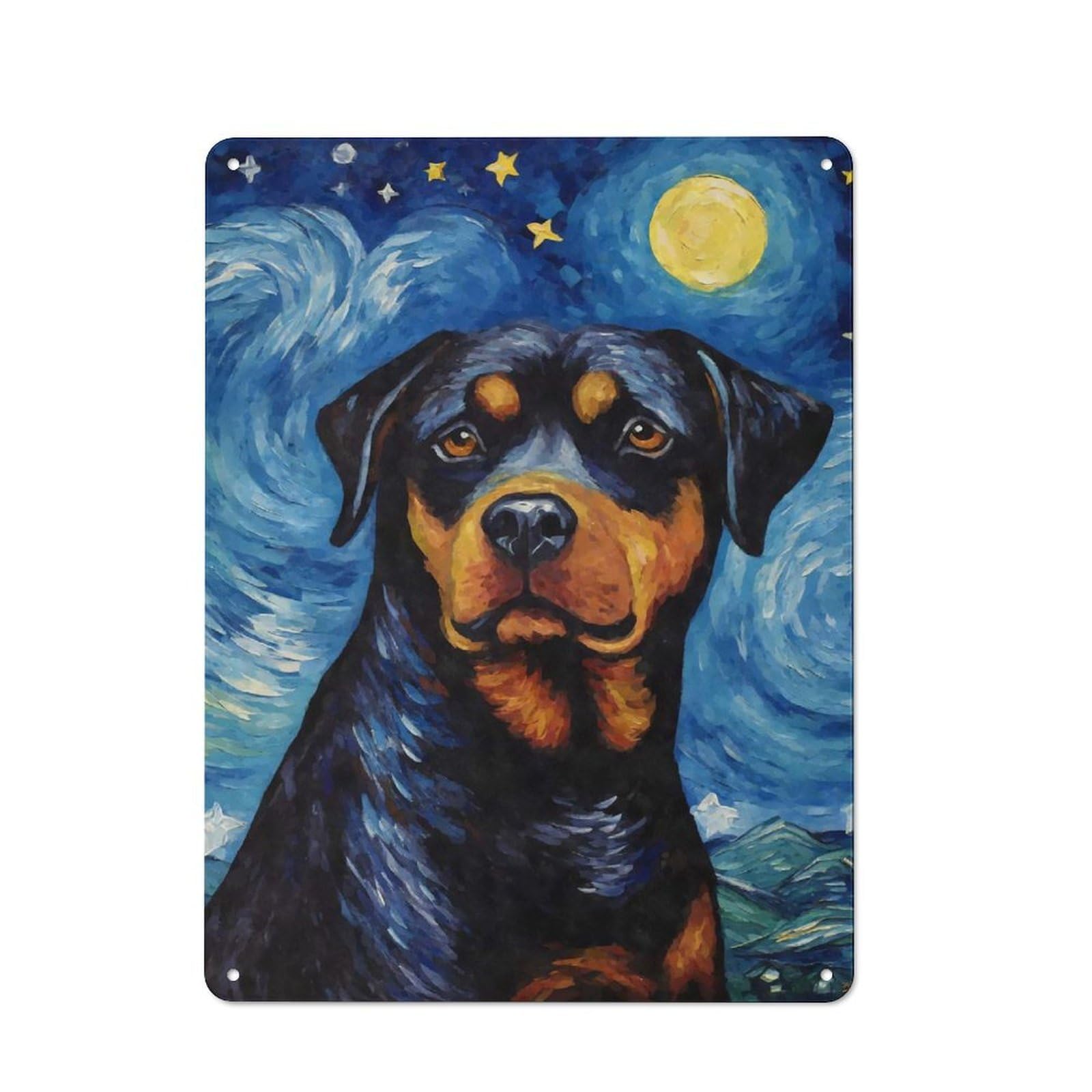 Junmoney Style-15 Country Style Rottweiler Starry Night Decorative Metal Sign 40X30cm, Bistro Wall Plaque For Restaurant, Kitchen, Counter Or Breakfast Nook