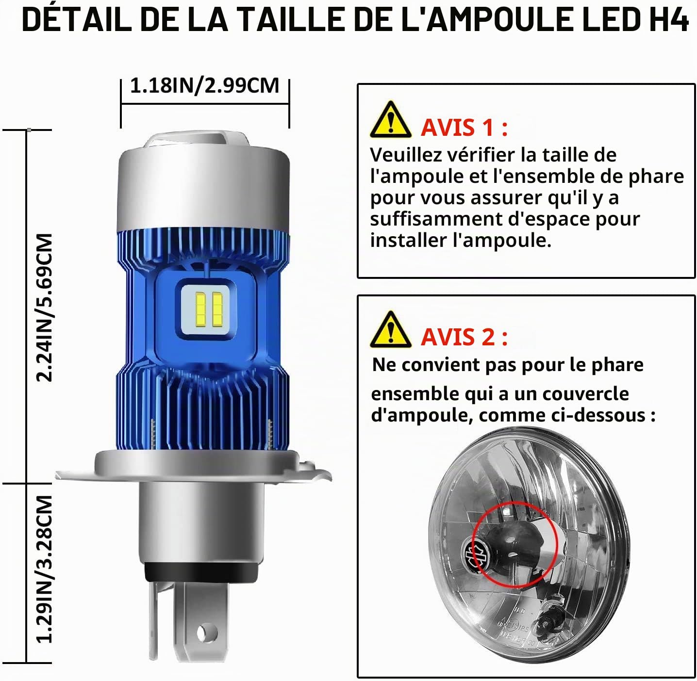 WinPower H4 HS1 LED Kit Conversion L'ampoule Phares Moto 30/30W 5500Lm 6000K Phare Feu de route/croisement Super Brillant Blanc 12V Moto/Auto, 1 Lampe