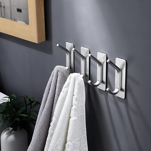 Miniatura 3 de DELITON Ganchos adhesivos para toallas de baño, paquete de 4 ganchos resistentes para pegar en la pared, perchas impermeables para batas y abrigos