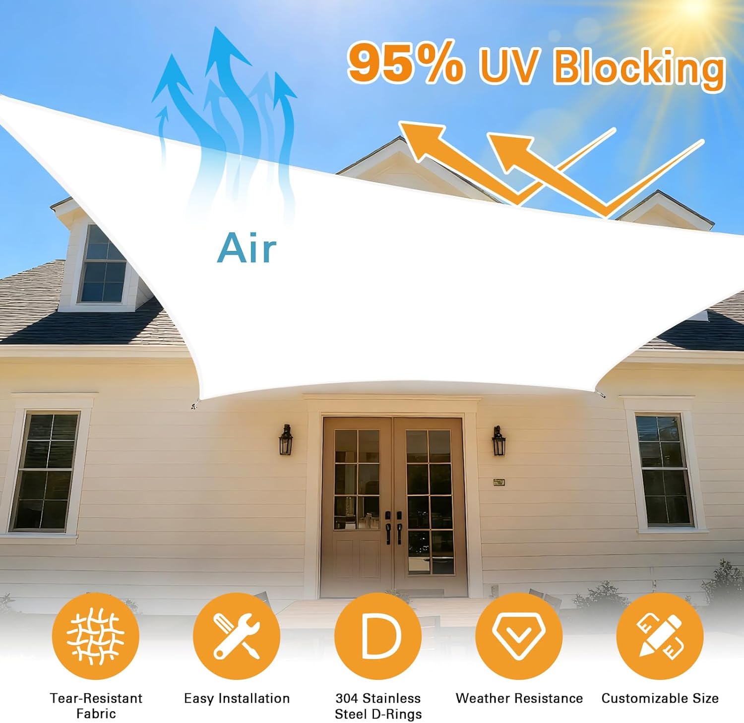 Artpuch Sun Shade Sail, 16'X20' White Rectangle,Curved Edged Commercial Grade 185GSM Permeable Outdoor Shade Cloth for Deck, Backyard, Patio (Custom Sizes Made)