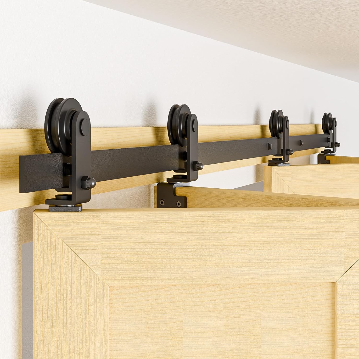 72" Bifold Barn Door Hardware Kit,6FT Heavy Duty Track Roller Kit Top Mounted for 4 Doors,Max Door Width 17",Smoothly and Quietly,Easy to Install,No Door Panel,Black