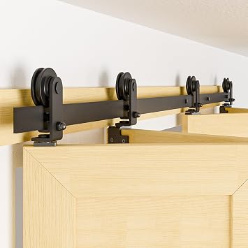 72" Bifold Barn Door Hardware Kit,6FT Heavy Duty Track Roller Kit Top Mounted for 4 Doors,Max Door Width 17",Smoothly and Quietly,Easy to Install,No Door Panel,Black