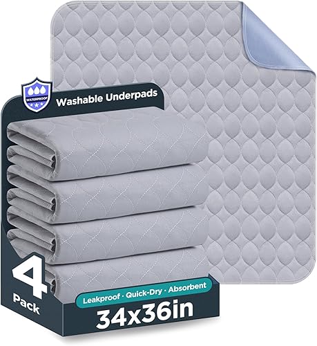 Miniatura 9 de Almohadillas de cama lavables de 36 x 72 pulgadas, paquete de 2, color gris, almohadillas impermeables para incontinencia, protectores contra orina