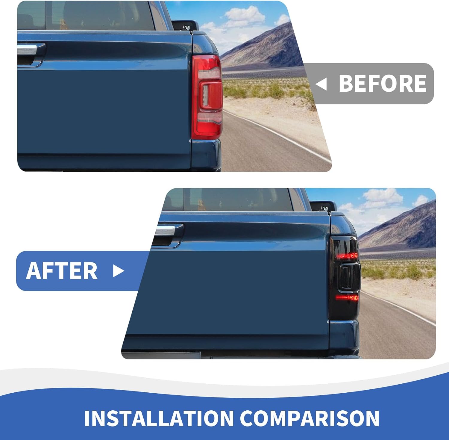 RAZPOY for RAM Tail Light Cover, Smoked Rear Light Lamp Guards Trim Compatible with Dodge RAM 2019-2024, Smoke Black (With Blind Spot Monitoring Sensors)