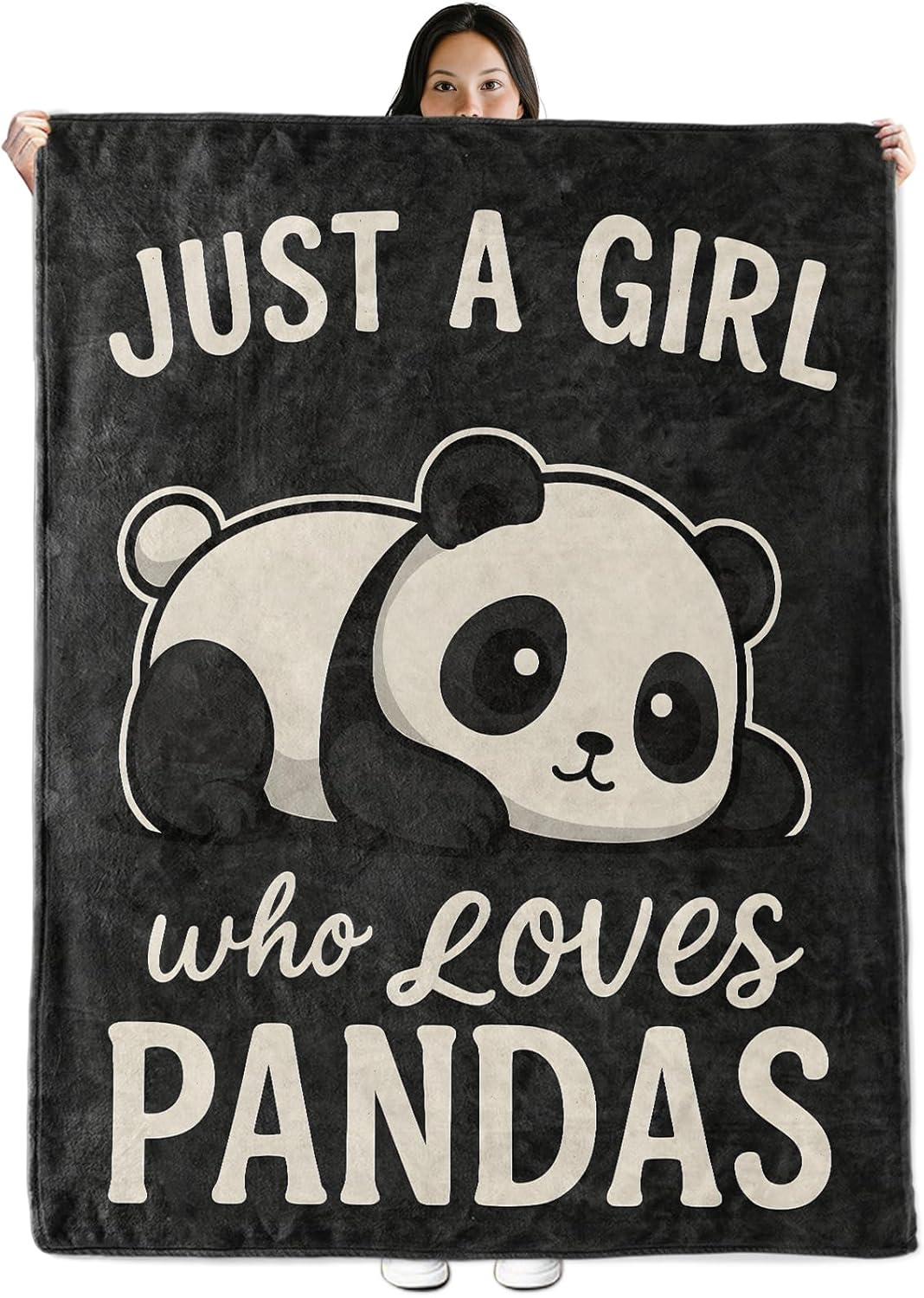 Panda Gifts, Just a Girl Who Loves Pandas Theme Flannel Blanket for Women, Cute Animal Throw Blankets for Kids, Girls, Travel Camping Sofa Living Room Decor 50x60 in