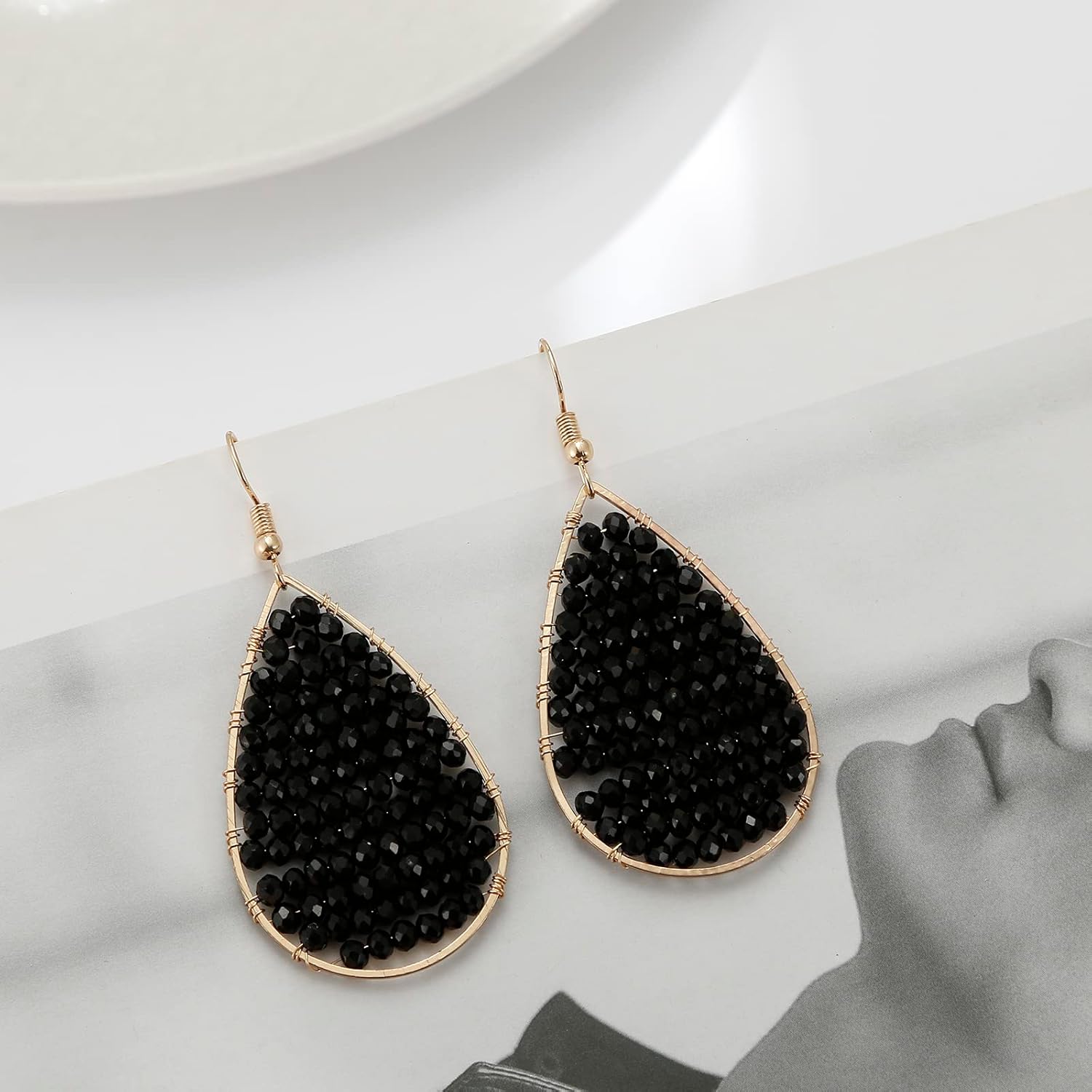 Turquoise Teardrop Earrings, Boho Colorful Beads Fashion Hoop Earrings for Women Bohemian Jewelry - Image 3